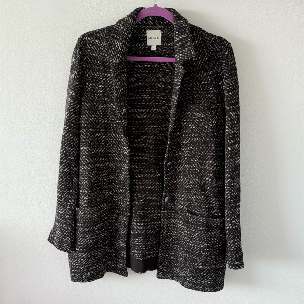 NIC+ZOE Black White Tweed Blazer Jacket Size S Office Business Casual